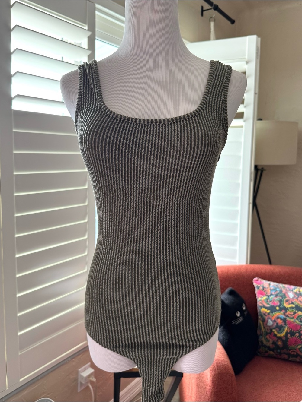 Gilli Olive Green Ribbed Scoop Neck Tank Bodysuit